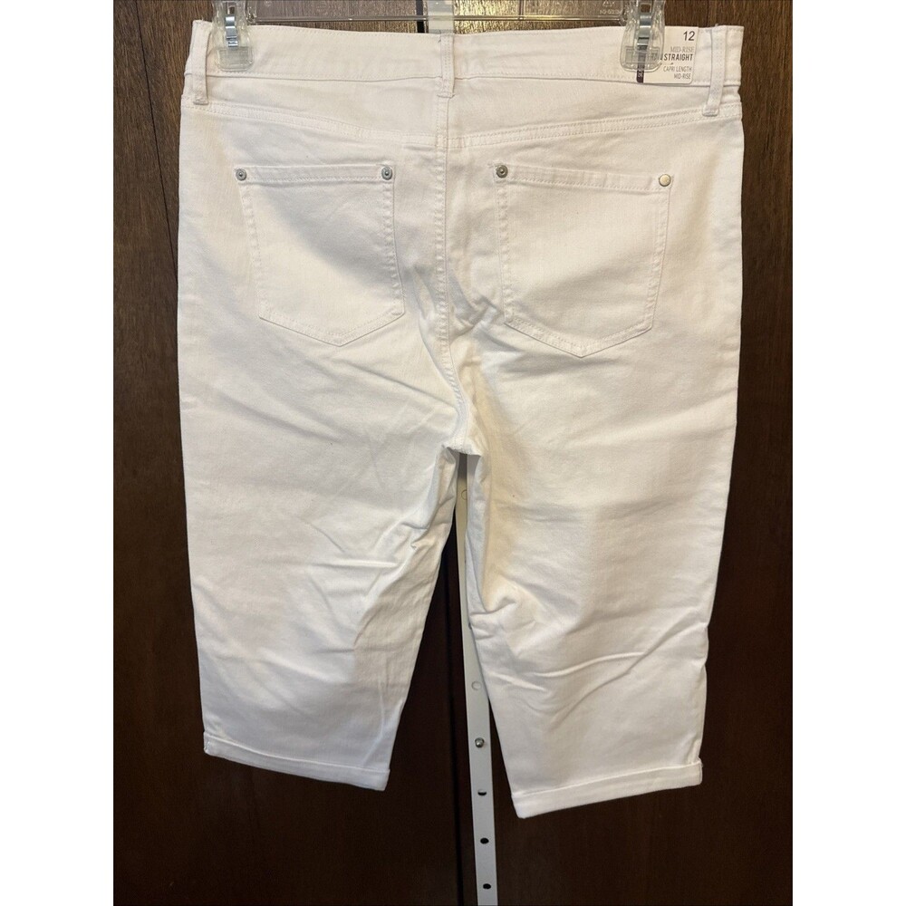 NWT Gloria Vanderbilt White Denim Rail Straight Mid Rise Capris Sz 12 Slimming - Picture 5 of 5